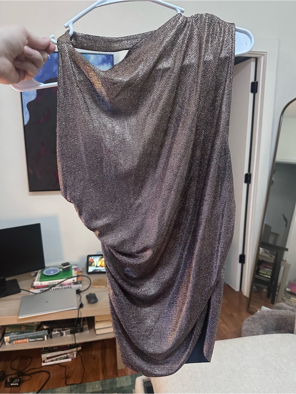 Zara Asymmetrical Shimmery Gold Sleeveless Top